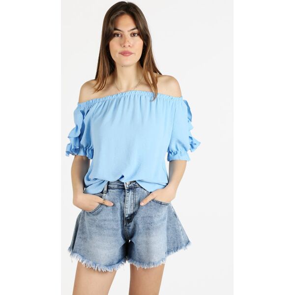 hdl milano blusa donna a maniche corte con volant bluse donna blu taglia unica