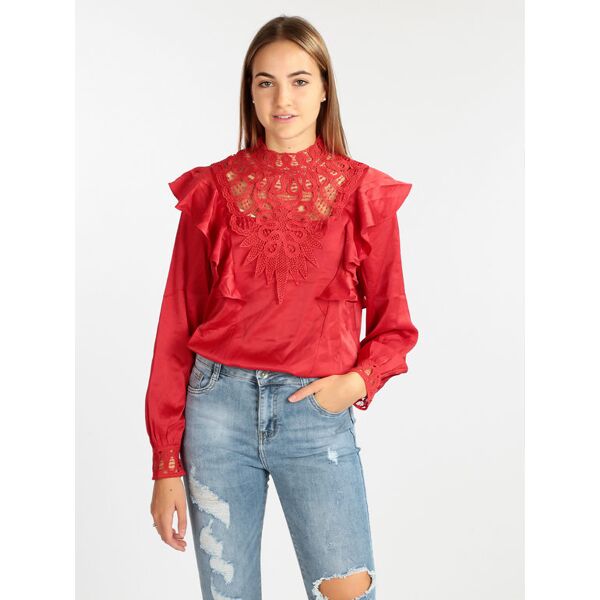 elsa m. blusa donna con inserti in macramè bluse donna rosso taglia m/l