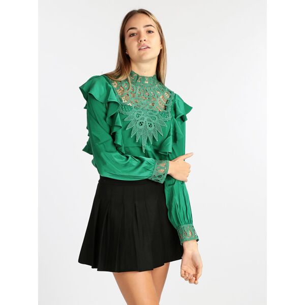 elsa m. blusa donna con inserti in macramè bluse donna verde taglia s/m