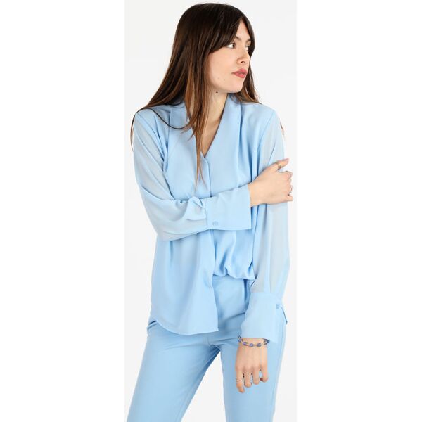 hdl milano camicia donna elegante maniche lunghe con scollo v camicie donna blu taglia unica