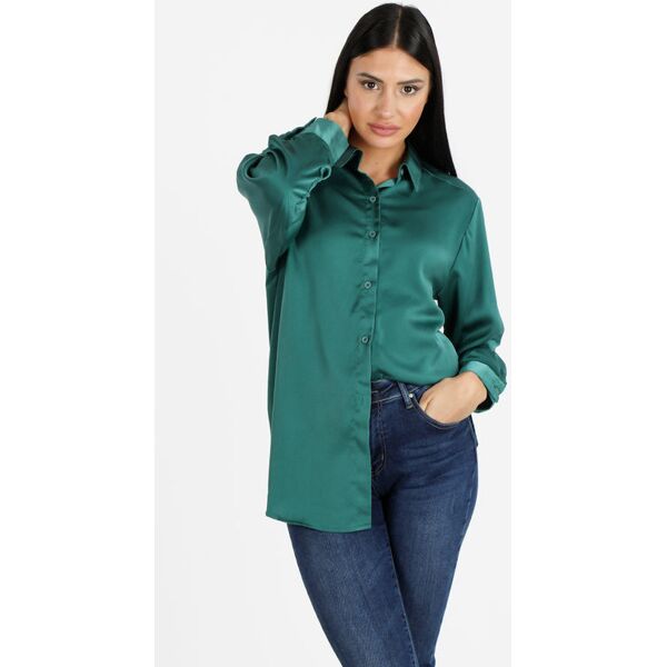 cosmoda camicia donna maniche lunghe effetto seta camicie classiche donna verde taglia m