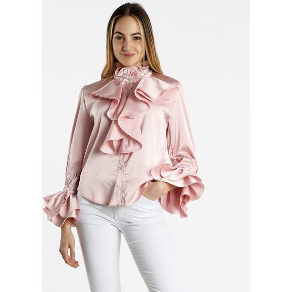 azaka camicia elegante da donna effetto raso con perle e strass camicie classiche donna rosa taglia unica