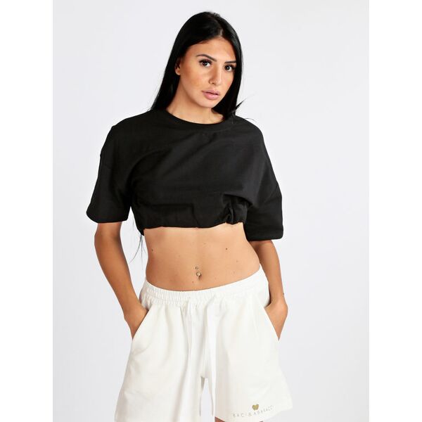 w.angel felpa cropped donna manica corta felpe leggere donna nero taglia unica