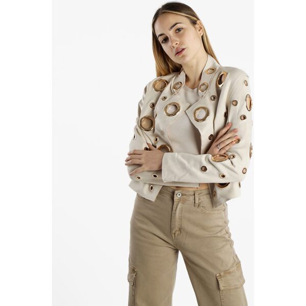 solada giacca donna in tessuto scamosciato con anelli giacche leggere donna beige taglia s