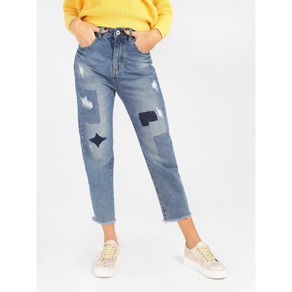 ghiaccio&limone ; jeans boyfriend con toppe jeans boyfriend donna jeans taglia xs