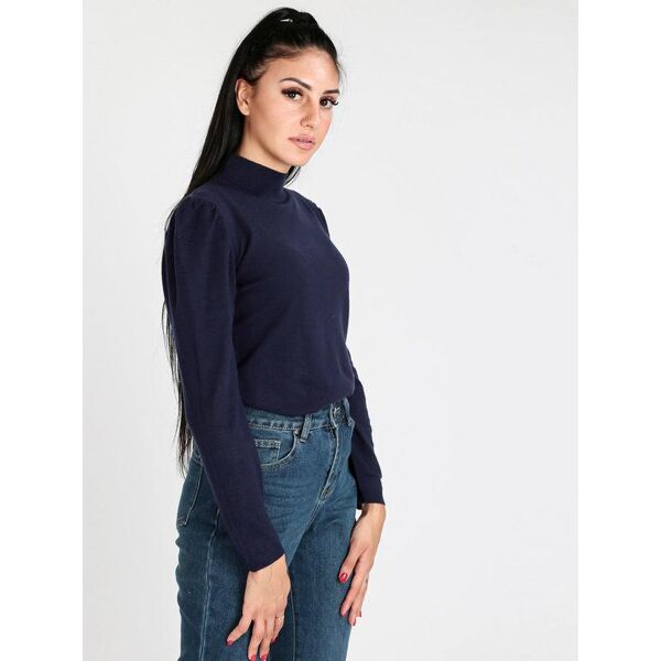 baci & abbracci maglia con maniche a sbuffo e collo a lupetto pullover donna blu taglia m