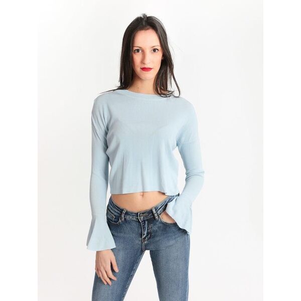 serenax maglia corta con maniche a campana tops donna blu taglia unica