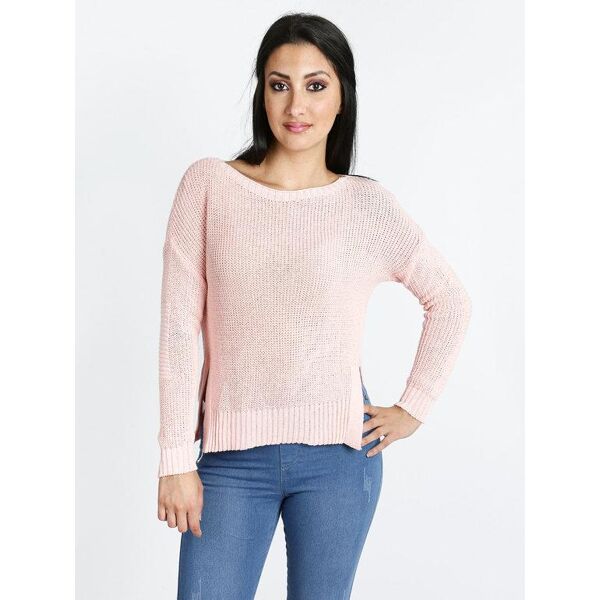 made in italy maglia in cotone lavorata pullover donna rosa taglia unica