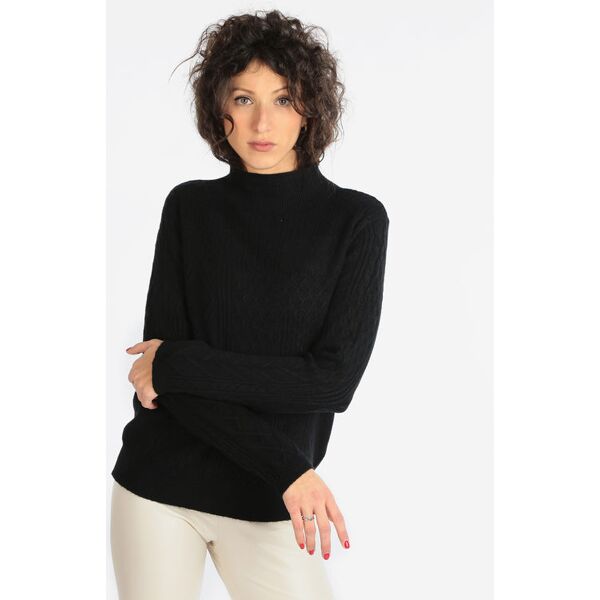 lois & pepe maglione lupetto donna con trama a trecce in rilievo maglioni donna nero taglia s/m