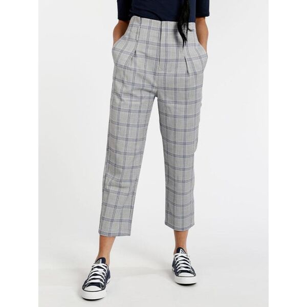 solada pantaloni a quadri vita alta pantaloni casual donna grigio taglia l