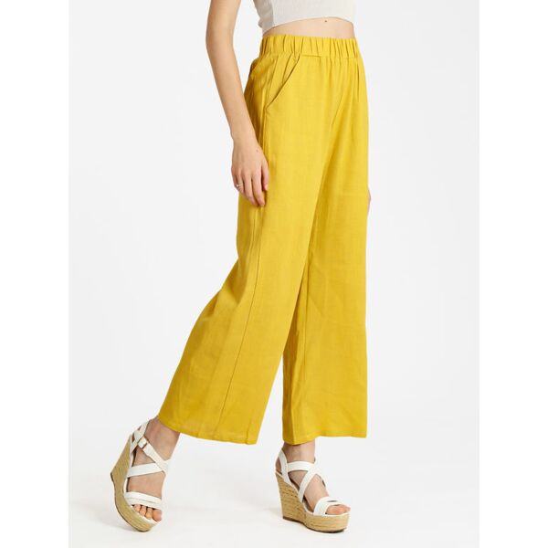 sweet pantaloni donna misto lino a gamba larga pantaloni casual donna giallo taglia s