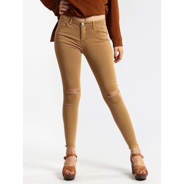 kiss pink pantaloni skinny a sigaretta con strappi pantaloni casual donna beige taglia l