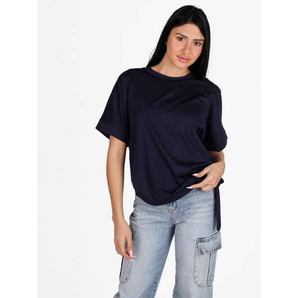 unique t-shirt donna con anello laterale t-shirt manica corta donna blu taglia unica