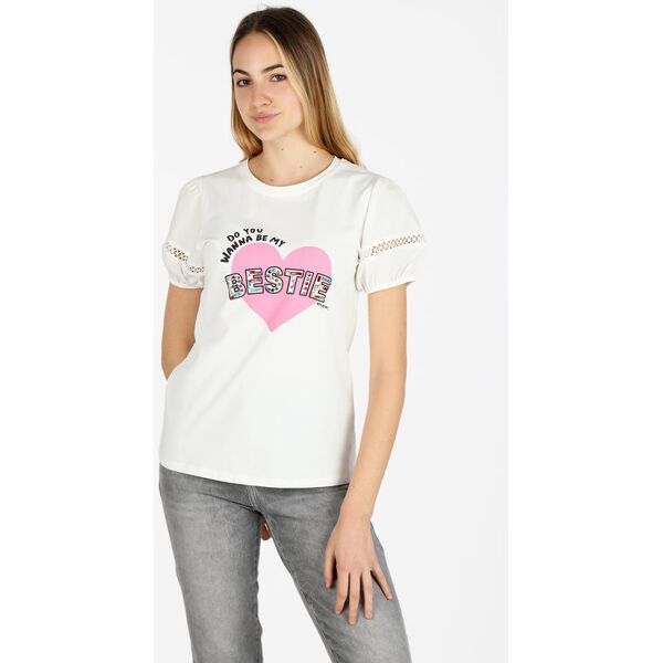 monte cervino t-shirt donna con stampa cuore e pietre colorate t-shirt manica corta donna bianco taglia l/xl