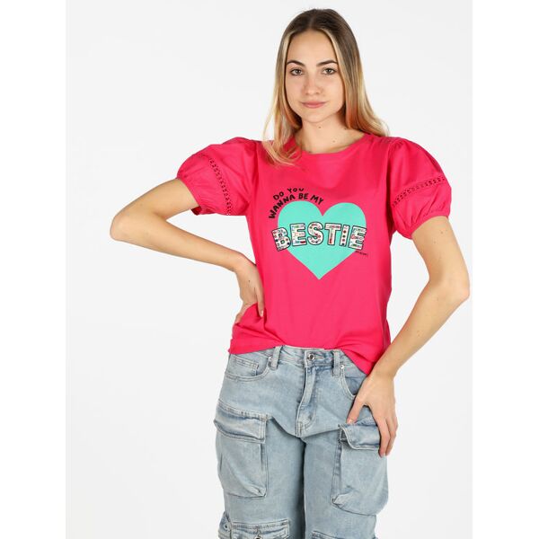 monte cervino t-shirt donna con stampa cuore e pietre colorate t-shirt manica corta donna fucsia taglia s/m