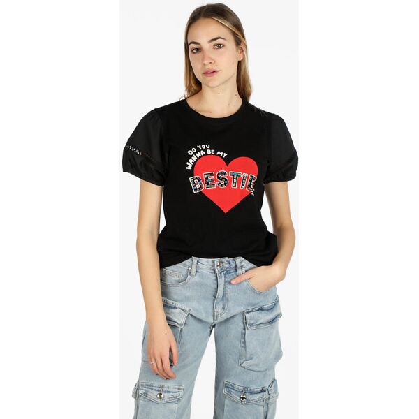 monte cervino t-shirt donna con stampa cuore e pietre colorate t-shirt manica corta donna nero taglia l/xl