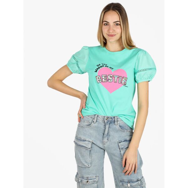 monte cervino t-shirt donna con stampa cuore e pietre colorate t-shirt manica corta donna verde taglia l/xl