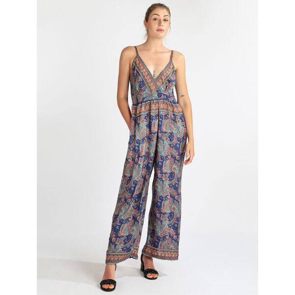 bohoo fashion tuta lunga jumpsuit con stampe jumpsuit donna blu taglia unica