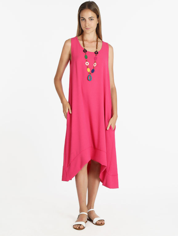 floria abito lungo donna smanicato con collana colorata abiti donna fucsia taglia unica