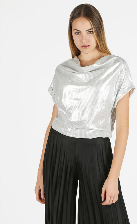 my style blusa donna con scollo a cascata effetto metallizzato bluse donna argento taglia unica