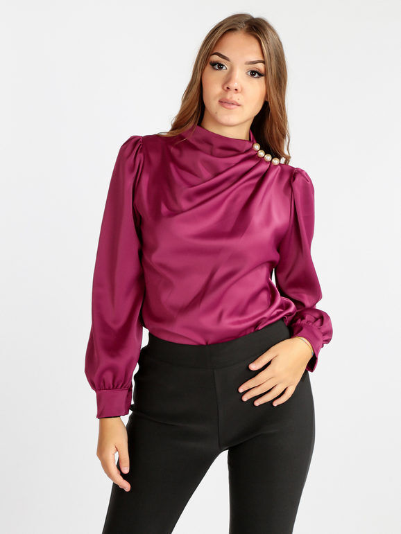 jack moda blusa donna in raso con bottoni a perla bluse donna rosso taglia unica