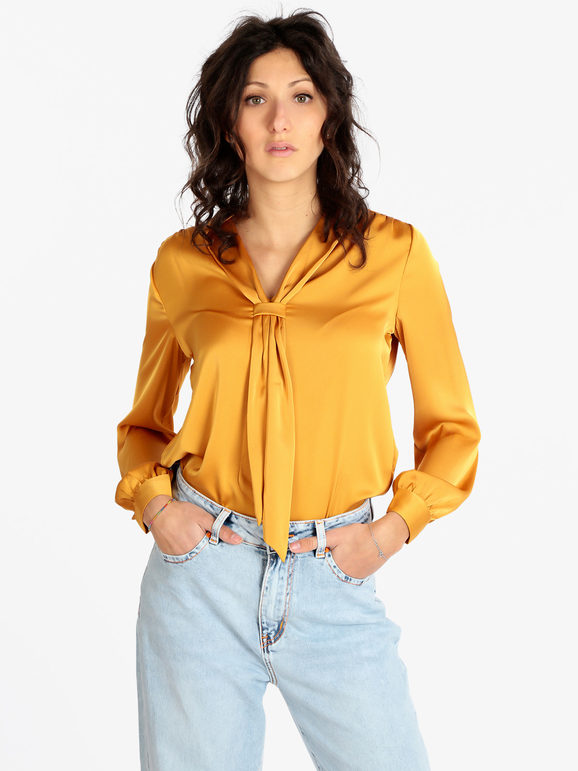 sweet blusa donna in raso con cravatta bluse donna giallo taglia m