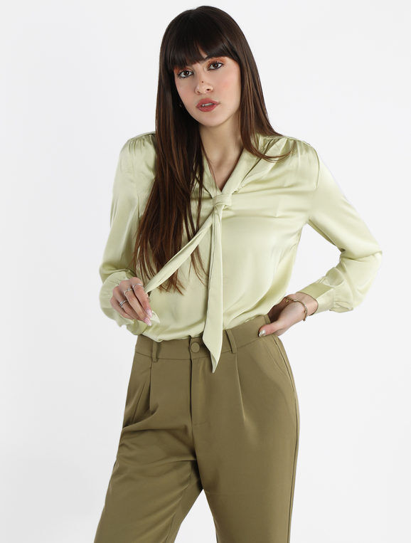 sweet camicetta donna effetto raso con cravattino bluse donna verde taglia m