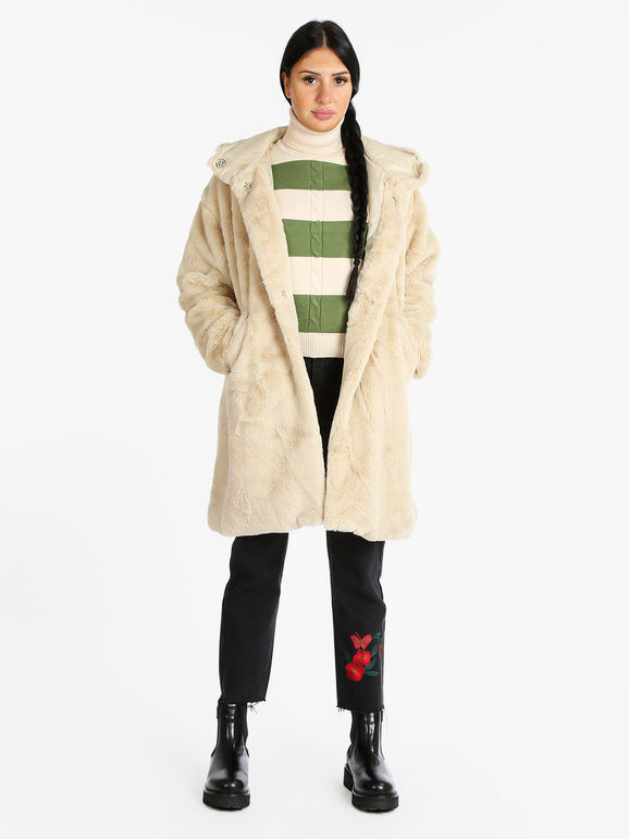 solada cappotto in ecopelliccia con cappuccio giacconi e giubbotti donna beige taglia unica