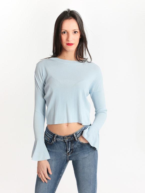 serenax maglia corta con maniche a campana tops donna blu taglia unica