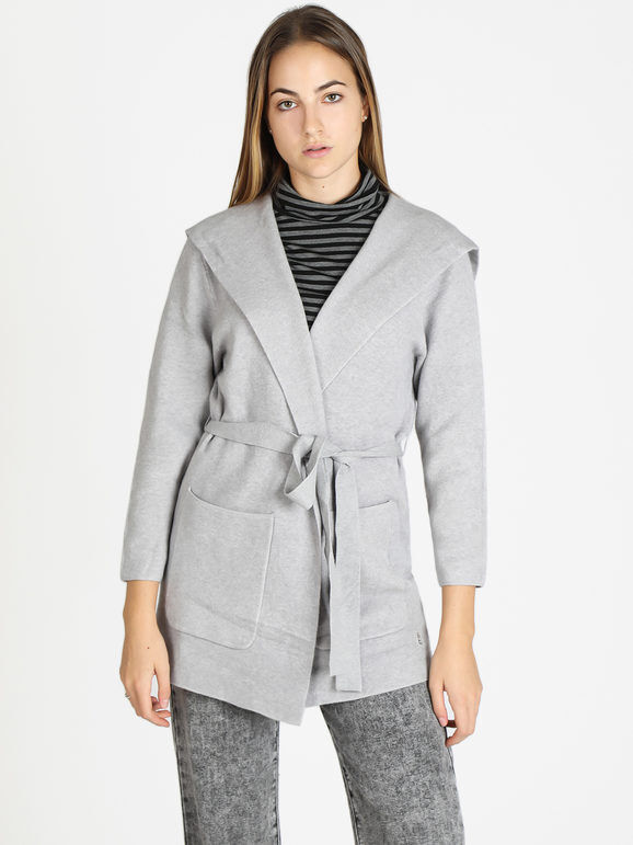 griffai spolverino donna in maglia con cappuccio e cintura cardigan donna grigio taglia m