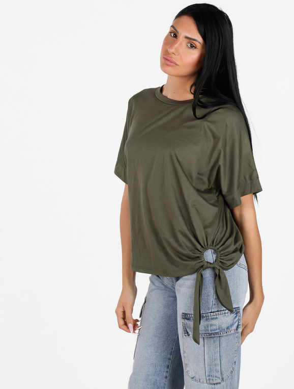 unique t-shirt donna con anello laterale t-shirt manica corta donna verde taglia unica