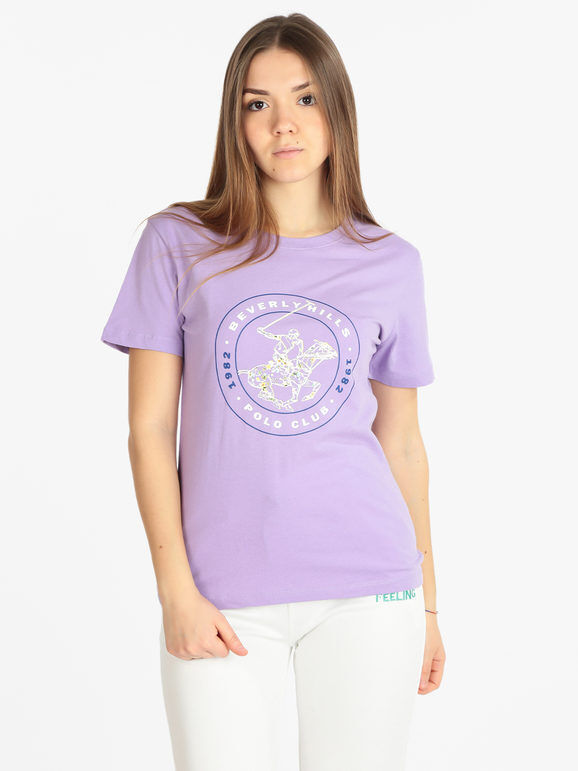 polo club t-shirt donna con stampa logo t-shirt manica corta donna viola taglia xxl