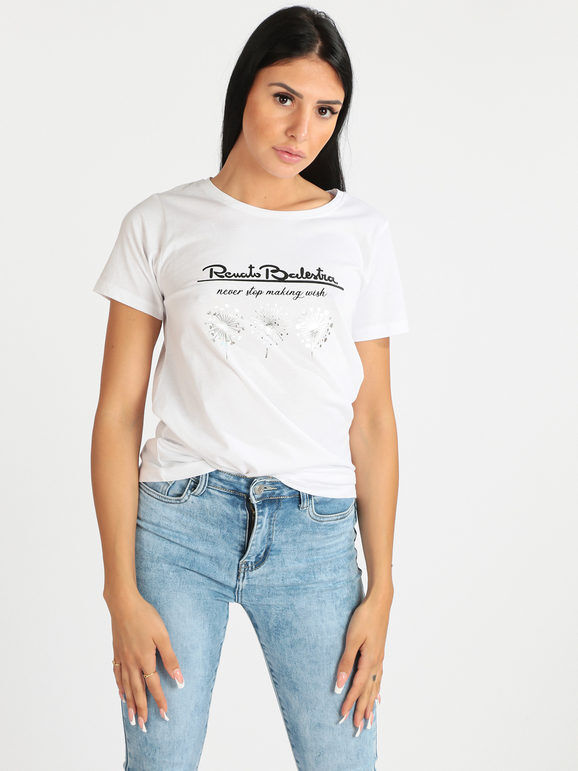 renato balestra t-shirt donna in cotone con scritta t-shirt manica corta donna bianco taglia xxl