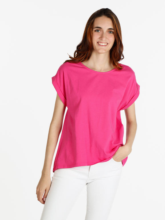 daystar t-shirt manica corta donna con bottoncini sul retro t-shirt manica corta donna fucsia taglia unica