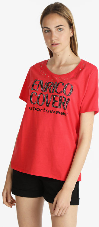 coveri t-shirt manica corta donna con scritta e strass t-shirt manica corta donna rosso taglia m