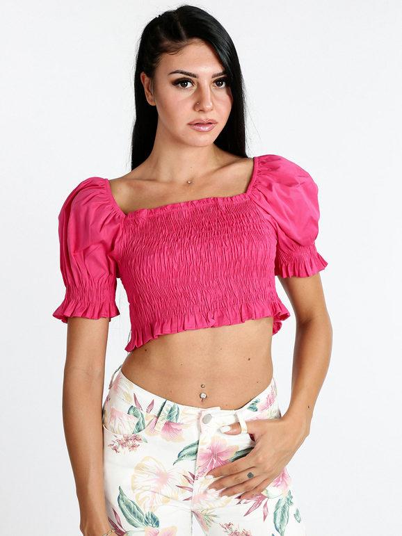 lumina top crop con manica a sbuffo tops donna fucsia taglia unica