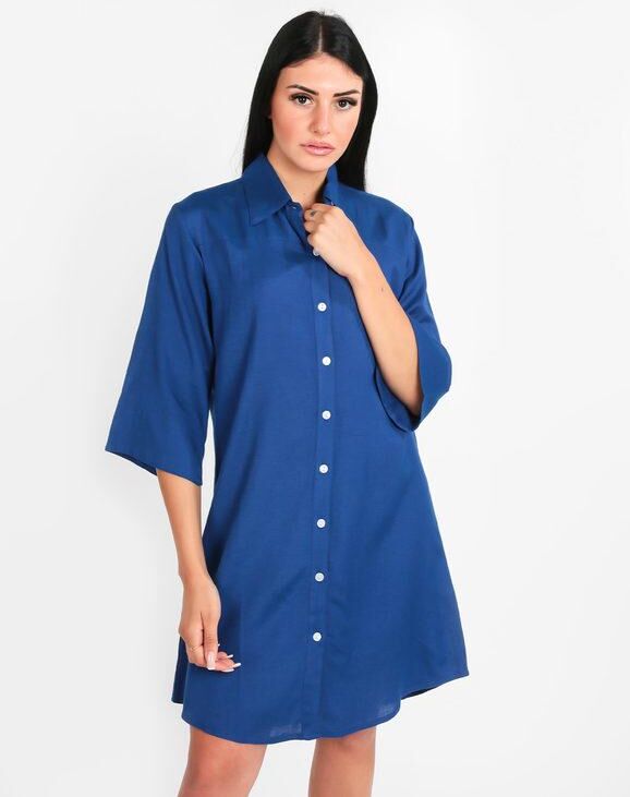 Positano Abito camicia misto lino con bottoni Vestiti donna Blu taglia S/M