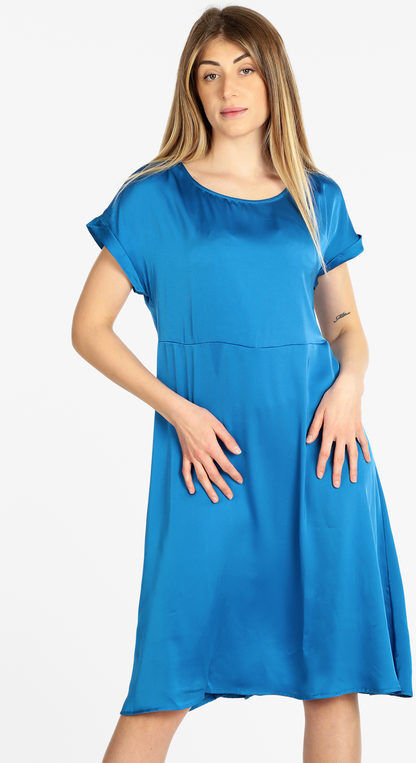 Sweet Abito donna effetto seta manica corta Vestiti donna Blu taglia L