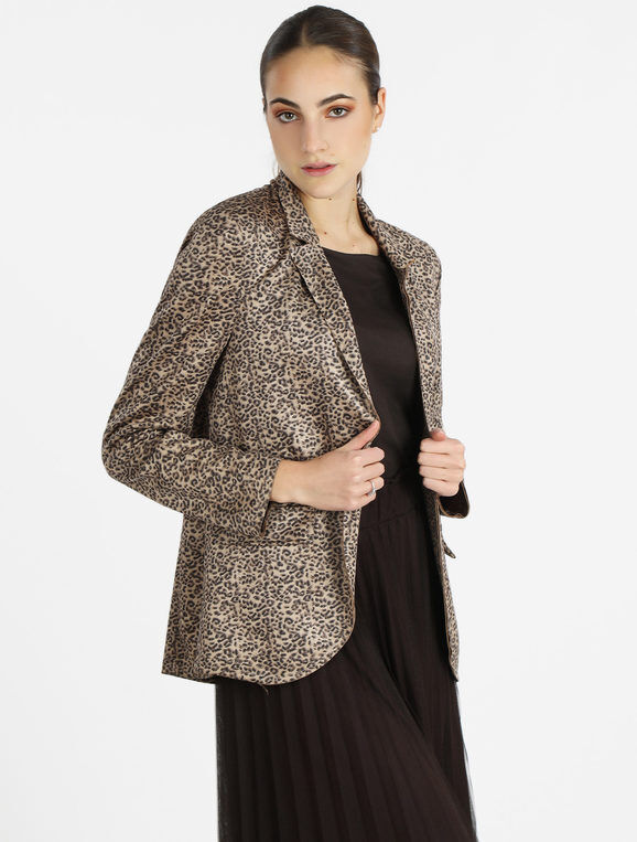 Solada Blazer donna aperto in fantasia animalier Blazer donna Beige taglia Unica