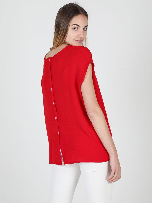 hdl milano Blusa donna a maniche corte con bottoni dietro Bluse donna Rosso taglia Unica