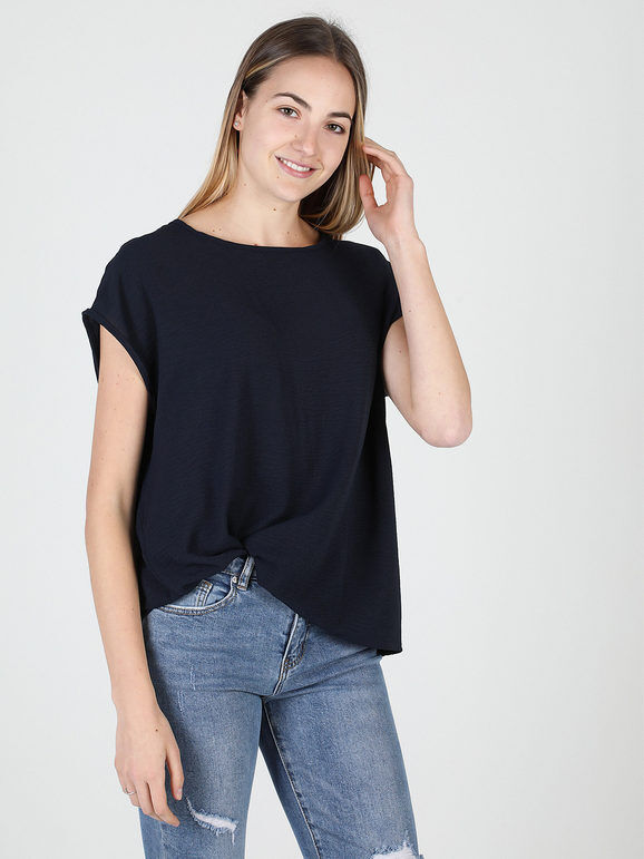 hdl milano Blusa donna a maniche corte con bottoni dietro Bluse donna Blu taglia Unica