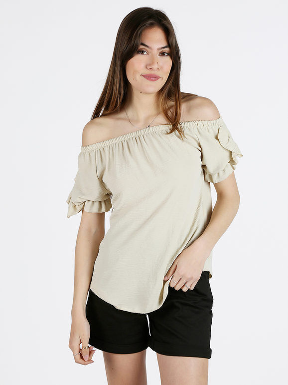 hdl milano Blusa donna a maniche corte con volant Bluse donna Beige taglia Unica