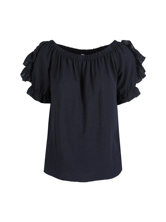 hdl milano Blusa donna a maniche corte con volant Bluse donna Blu taglia Unica