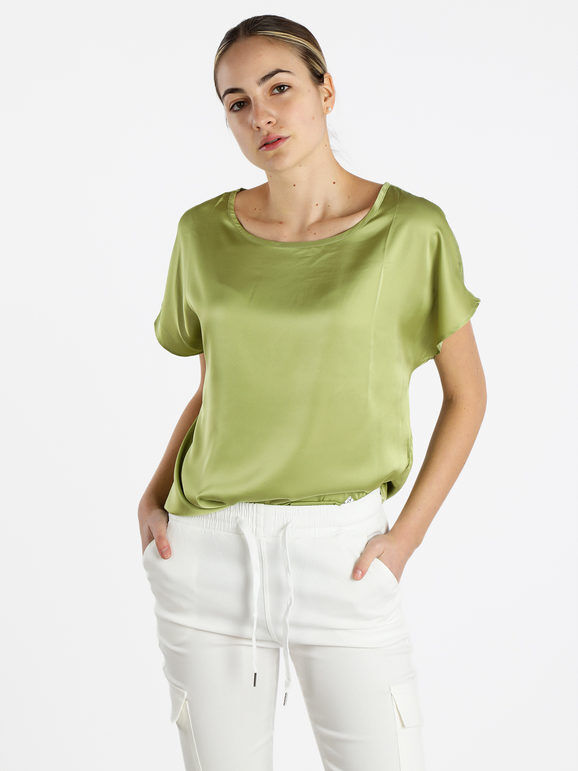 Sweet Blusa donna a maniche corte effetto raso Bluse donna Verde taglia L