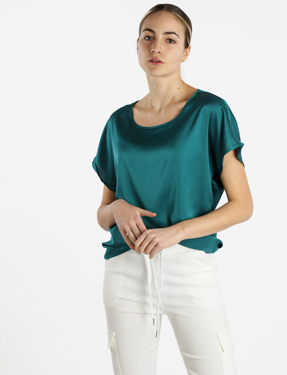 Sweet Blusa donna a maniche corte effetto raso Bluse donna Verde taglia M