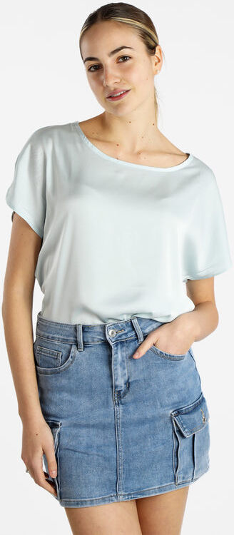 Sweet Blusa donna a maniche corte effetto raso Bluse donna Blu taglia L