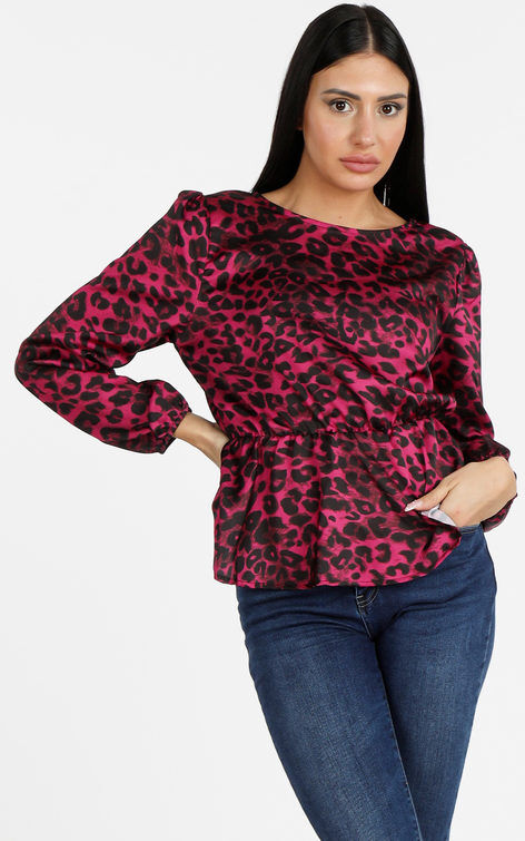 Solada Blusa donna a maniche lunghe con stampa animalier Bluse donna Fucsia taglia Unica