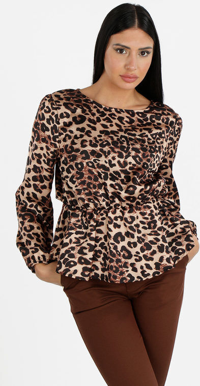 Solada Blusa donna a maniche lunghe con stampa animalier Bluse donna Beige taglia Unica