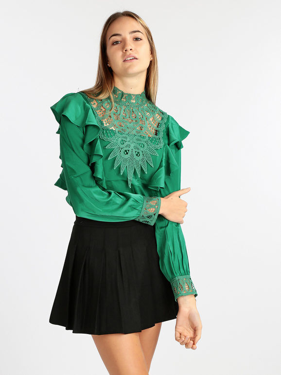 elsa m. Blusa donna con inserti in macramè Bluse donna Verde taglia S/M