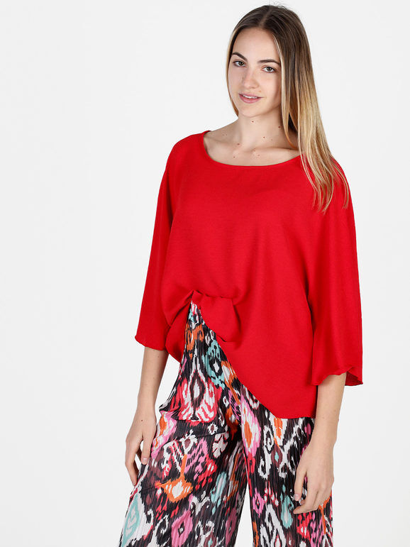 hdl milano Blusa donna con maniche a campana Bluse donna Rosso taglia Unica